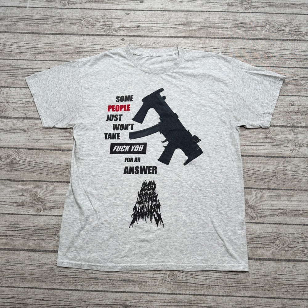 200 Stab Wounds T-Shirt Men's Large Gray Gun Text Death Metal Streetwear Grunge